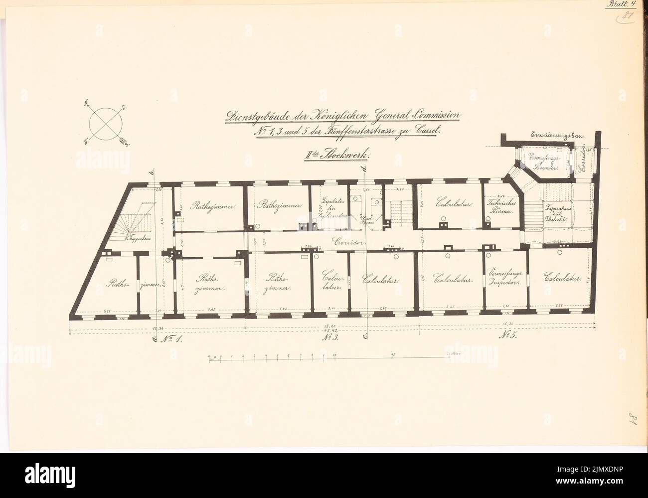 Unknown architect, Service building of the General Commission, Kassel (approx. 1886/1887): Plan content N.N. detected. Lithograph on paper, 39.6 x 56.6 cm (including scan edges) N.N. : Dienstgebäude der General-Kommission, Kassel Stock Photo