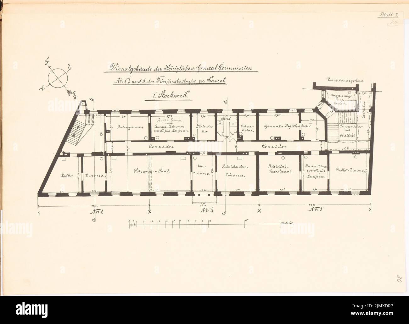 Unknown architect, Service building of the General Commission, Kassel (approx. 1886/1887): Plan content N.N. detected. Lithograph on paper, 41 x 56.7 cm (including scan edges) N.N. : Dienstgebäude der General-Kommission, Kassel Stock Photo