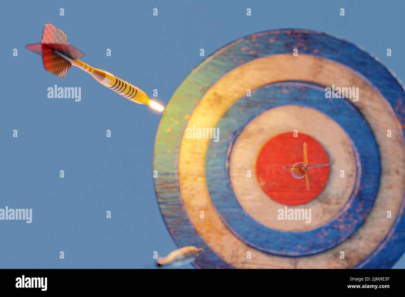 3D Illustration. 3D Rendering. Dart Stuck in Target . Concept business ...