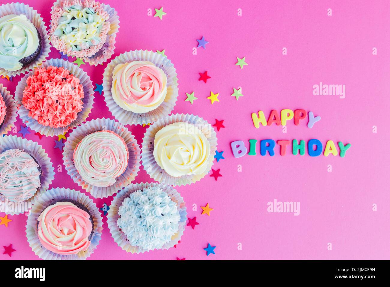 Birthday cupcakes arrangement Stock Photo