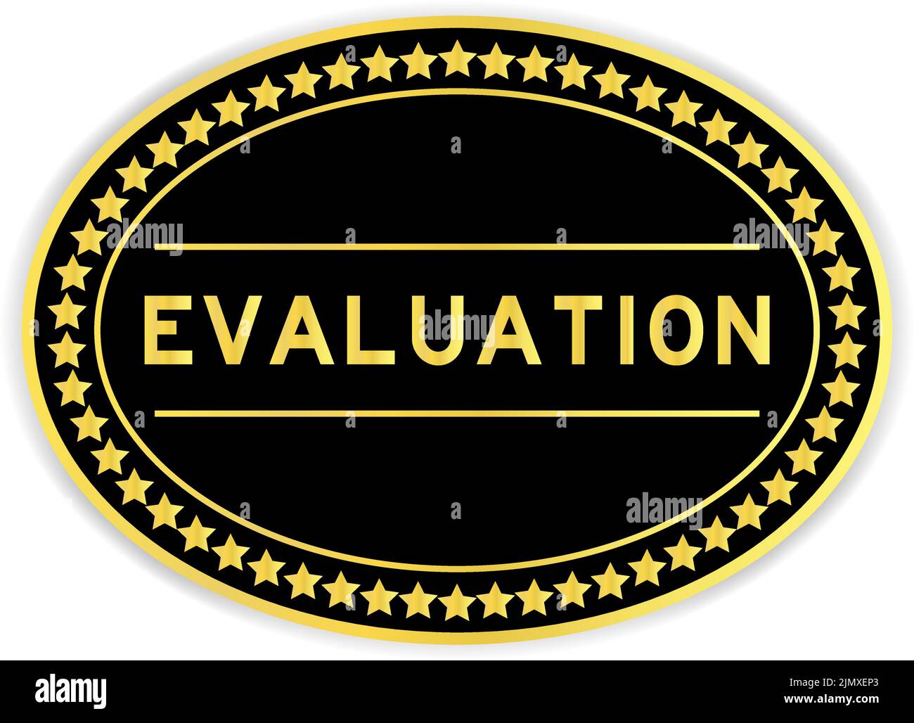 Black and gold color oval label sticker with word evaluation on white background Stock Vector
