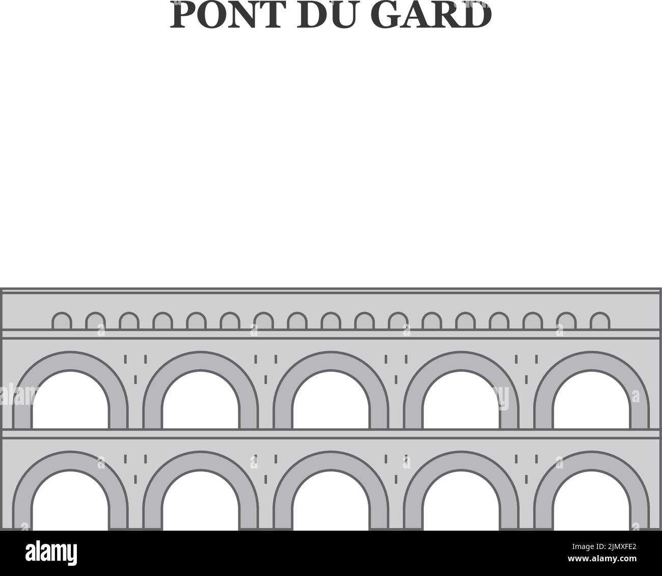 France, Pont Du Gard Landmark city skyline isolated vector illustration, icons Stock Vector