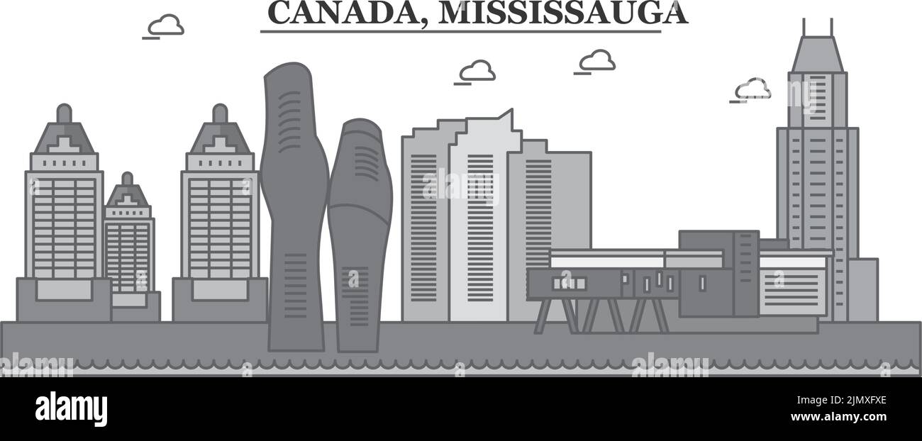 Canada, Mississauga city skyline isolated vector illustration, icons Stock Vector