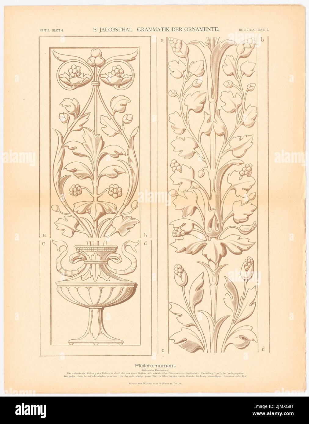 Jacobsthal Johann Eduard (1839-1902), grammar of the ornaments (without dat.): Pillar ornament, issue 3. sheet 6 .. lithograph on paper, 72.1 x 56.1 cm (incl. Scan edges) Jacobsthal Johann Eduard  (1839-1902): Grammatik der Ornamente Stock Photo