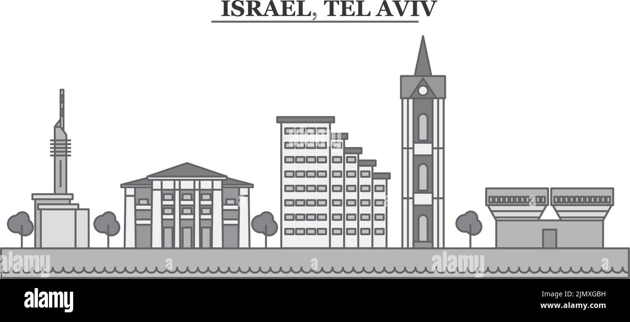 Istael, Tel Aviv city skyline isolated vector illustration, icons Stock Vector