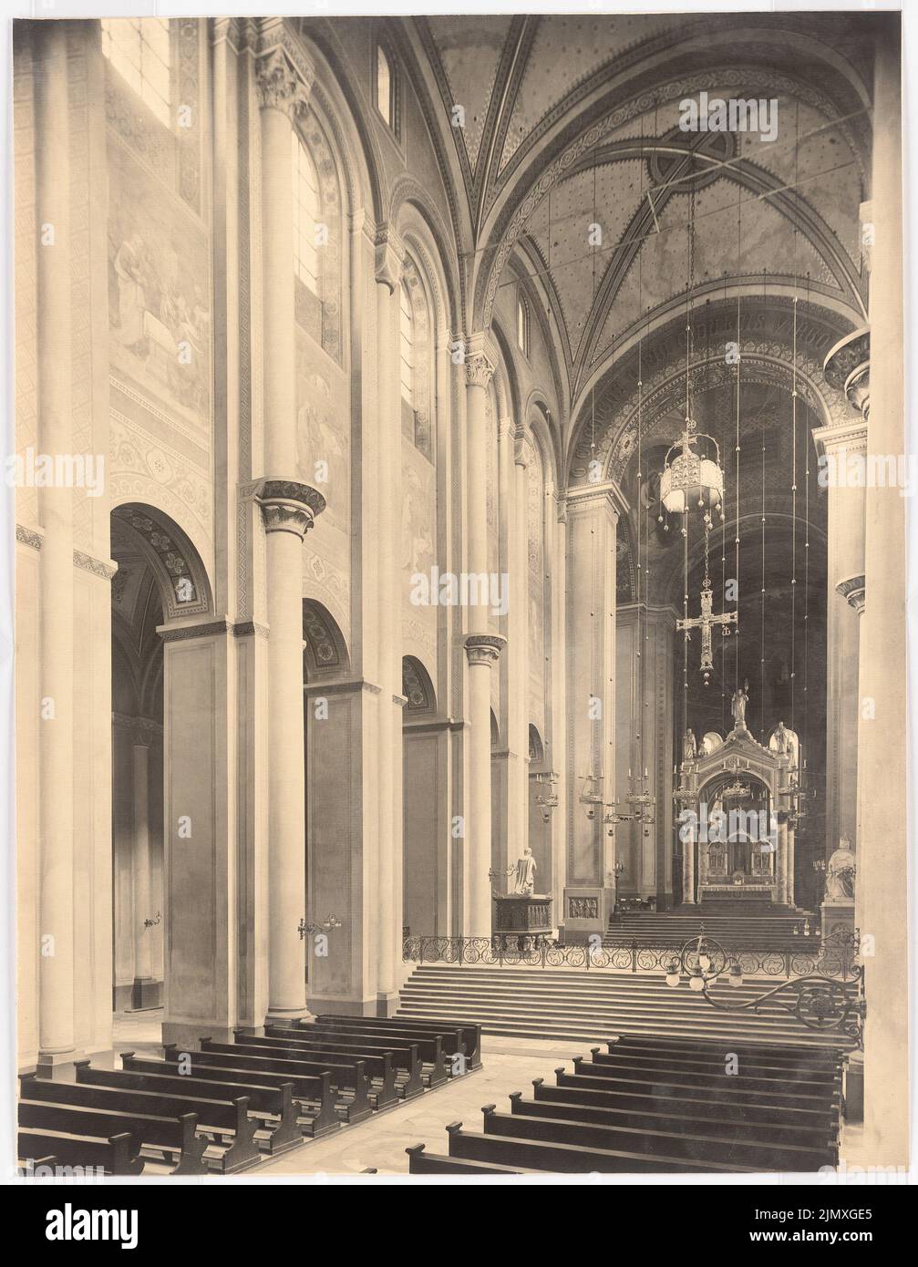 Unknown photographer, cathedral in Speyer (approx. 1900): Perspective view of the interior: main ship and crossing with a Ziborium. Photo on cardboard, 80.1 x 62.1 cm (including scan edges) unbek. Fotograf : Dom, Speyer Stock Photo