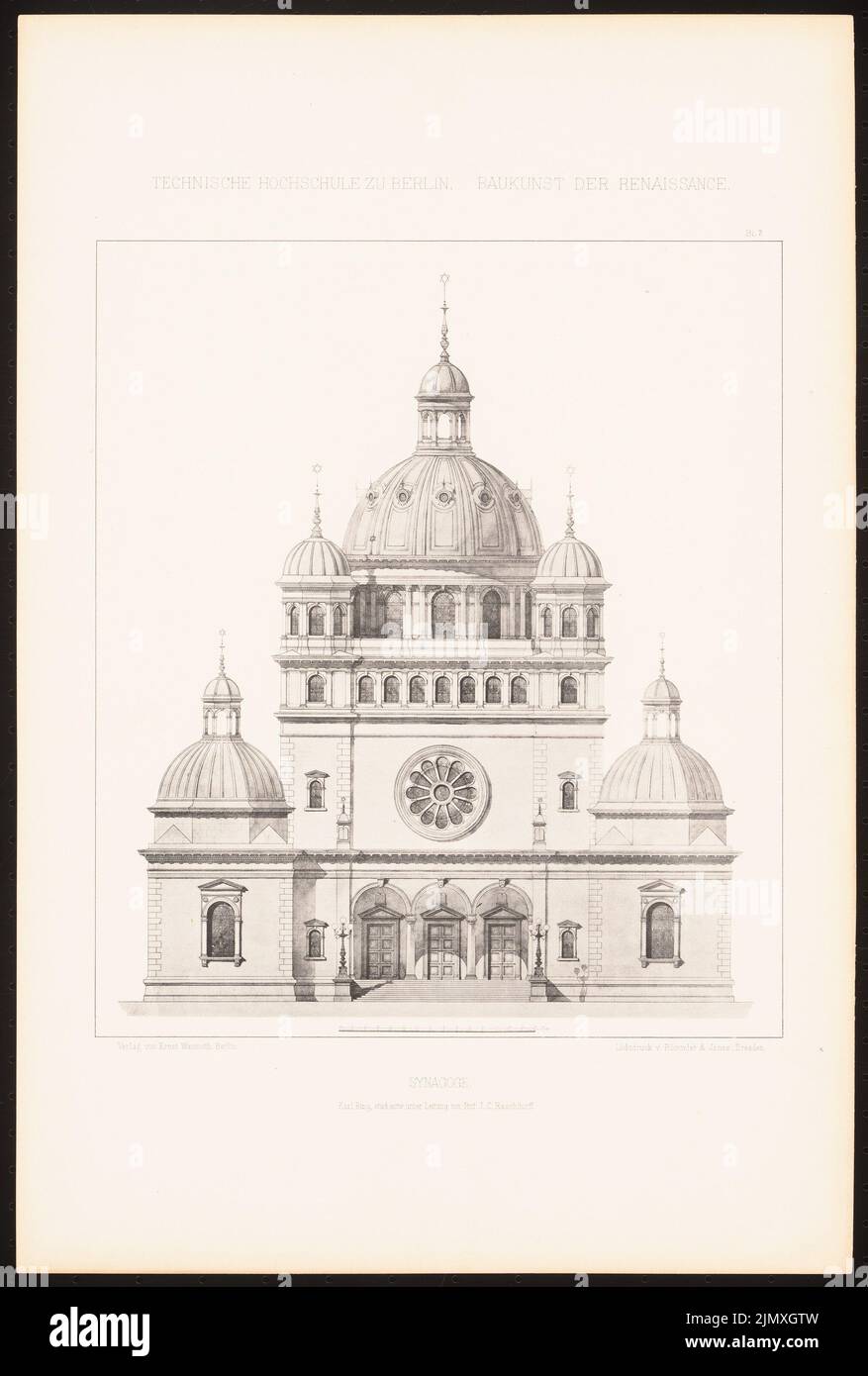 Bing Karl, synagogue. (From: J.C. Raschdorff, architecture of the Renaissance, 1880.) (1880-1880): View. Light pressure on paper, 49.1 x 33.2 cm (including scan edges) Bing Karl : Synagoge. (Aus: J.C. Raschdorff, Baukunst der Renaissance, 1880) Stock Photo