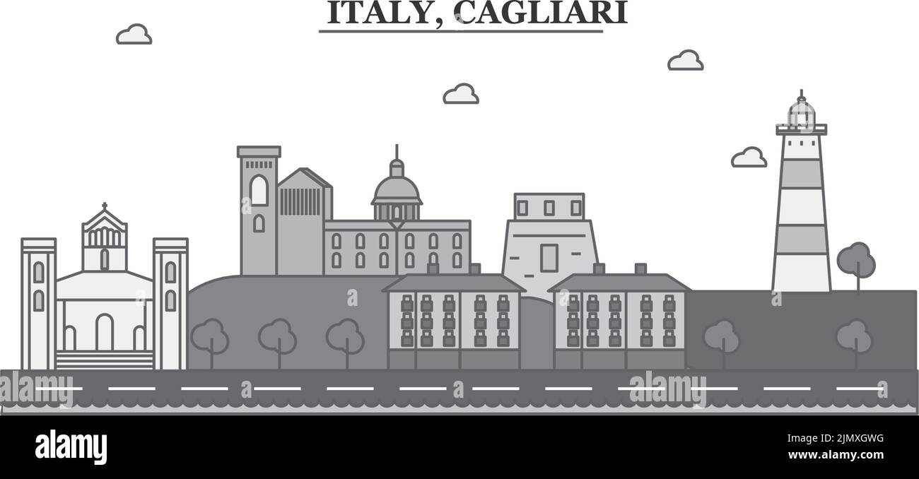 Italy, Cagliari city skyline isolated vector illustration, icons Stock Vector