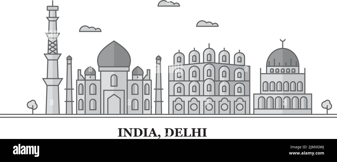 India, Delhi City city skyline isolated vector illustration, icons Stock Vector