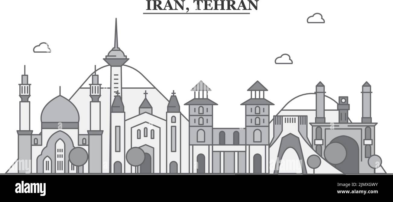 Iran, Tehran city skyline isolated vector illustration, icons Stock Vector