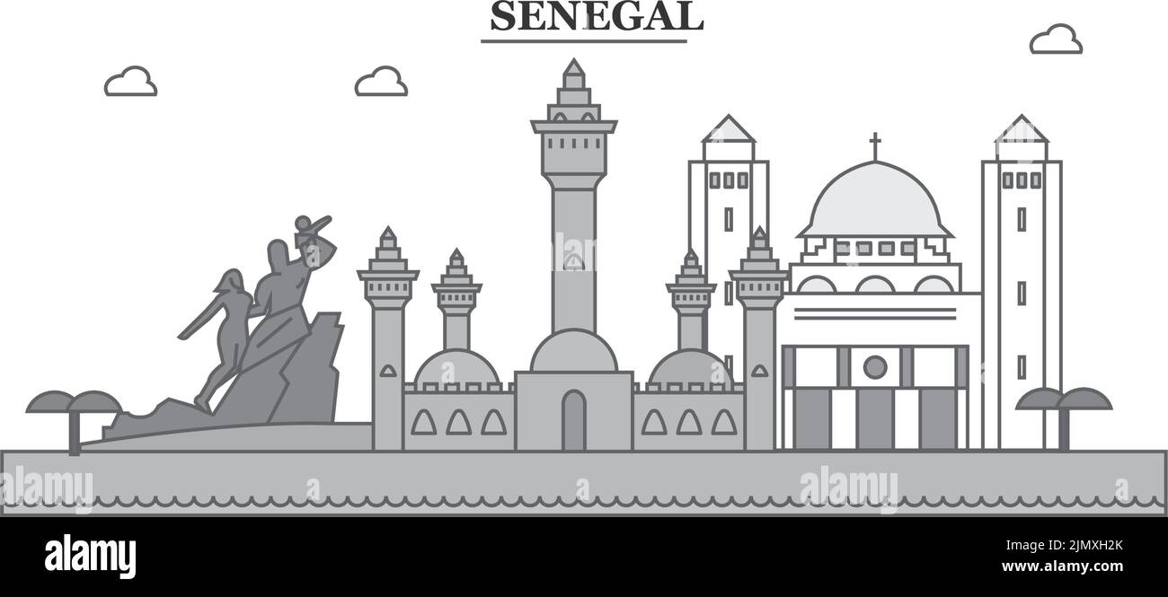 Senegal city skyline isolated vector illustration, icons Stock Vector