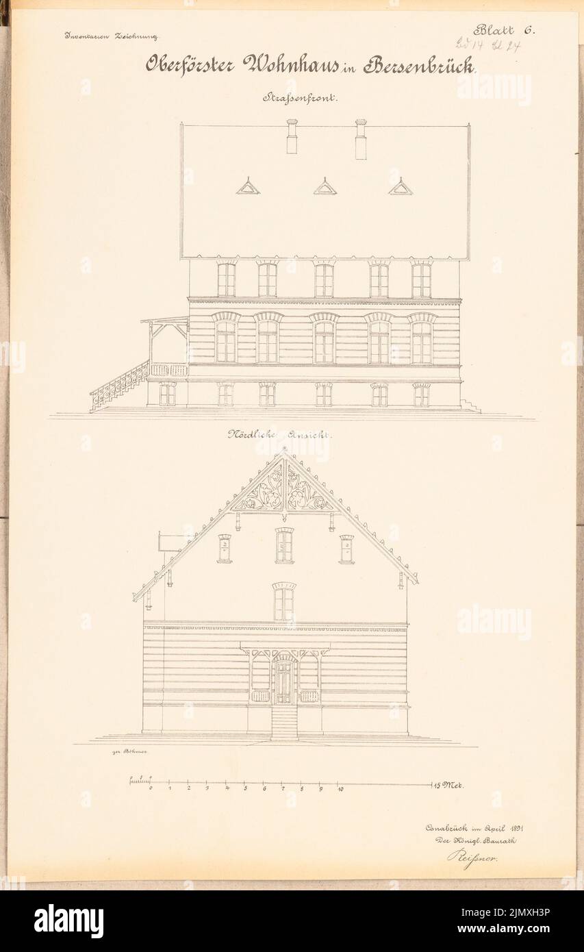 Unknown architect, head forester establishment, Bersenbrück (approx. 1891): street front, northern view. Lithograph on paper, 46.9 x 30.8 cm (including scan edges) Stock Photo
