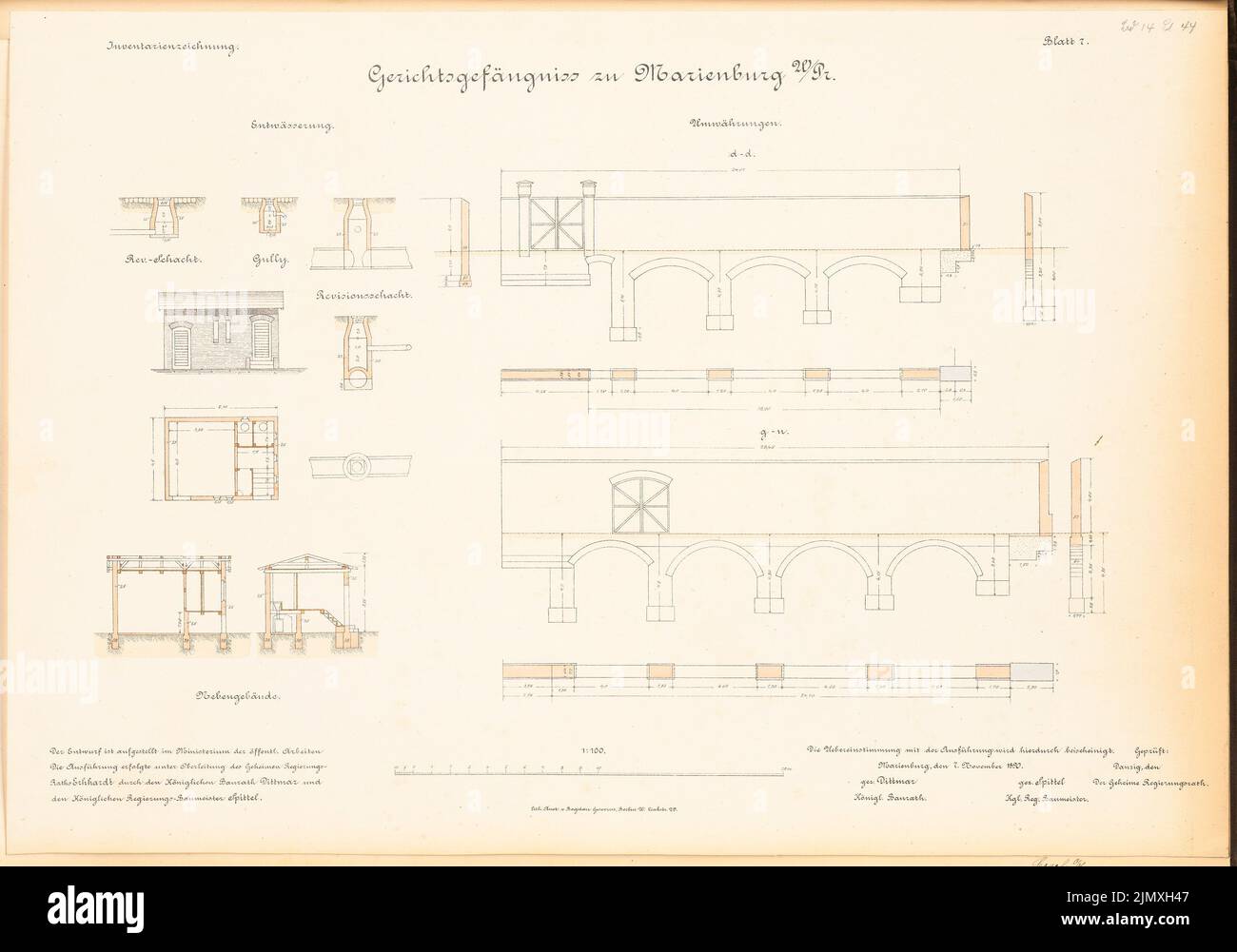 Unknown architect, jurisdiction in Marienburg (approx. 1891): Plan content N.N. detected. Lithograph on paper, 46.9 x 66.9 cm (including scan edges) Stock Photo