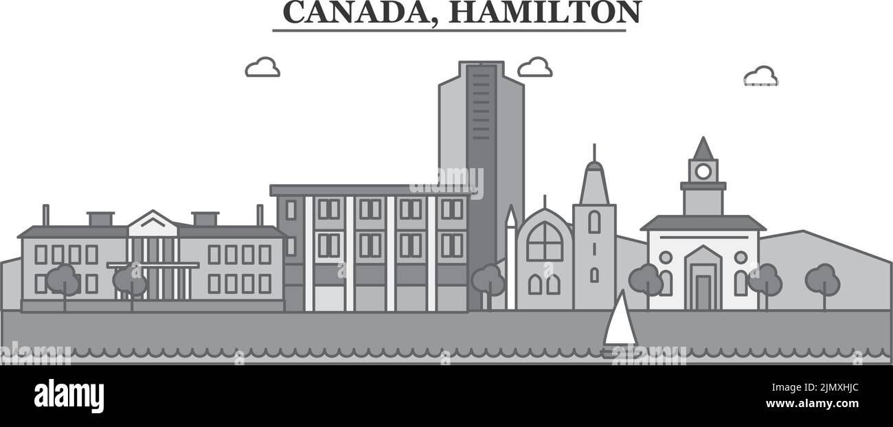 Canada, Hamilton city skyline isolated vector illustration, icons Stock Vector