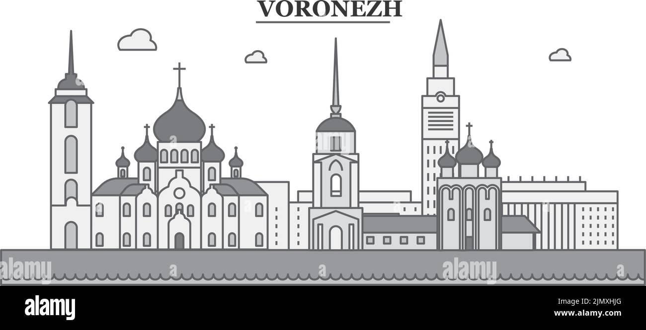 Russia, Voronezh city skyline isolated vector illustration, icons Stock Vector