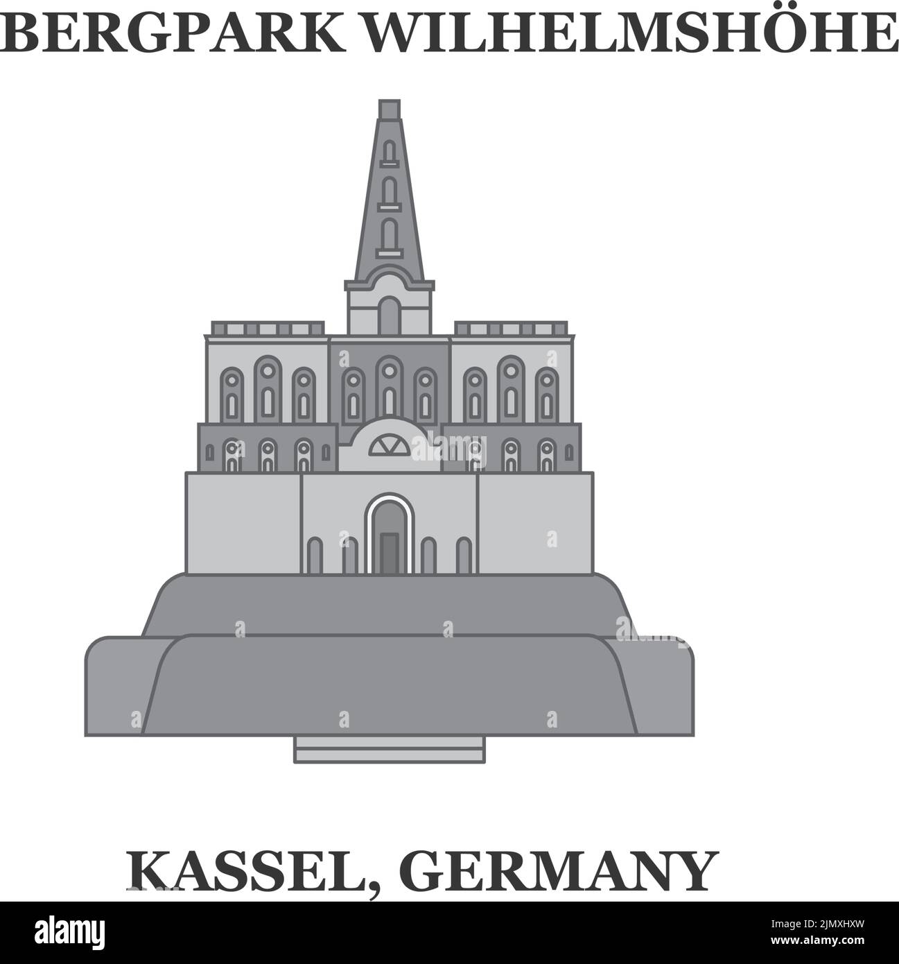 Germany, Kassel, Bergpark Wilhelmshohe city skyline isolated vector illustration, icons Stock Vector