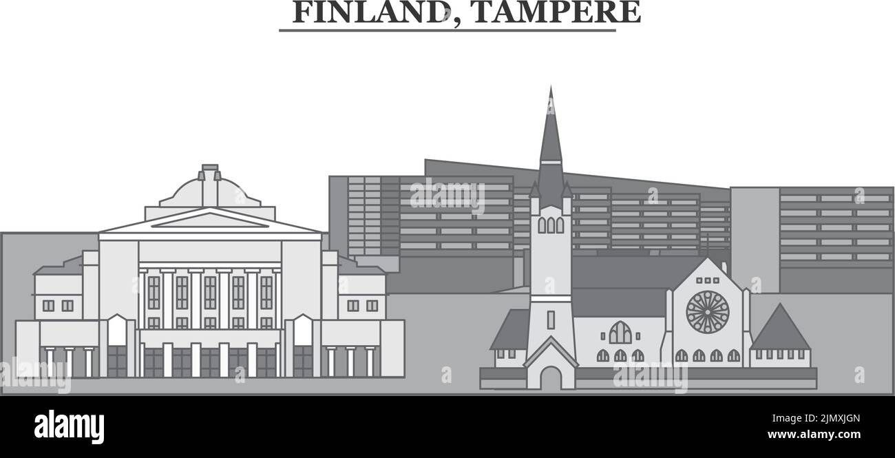 Finland, Tampere city skyline isolated vector illustration, icons Stock Vector