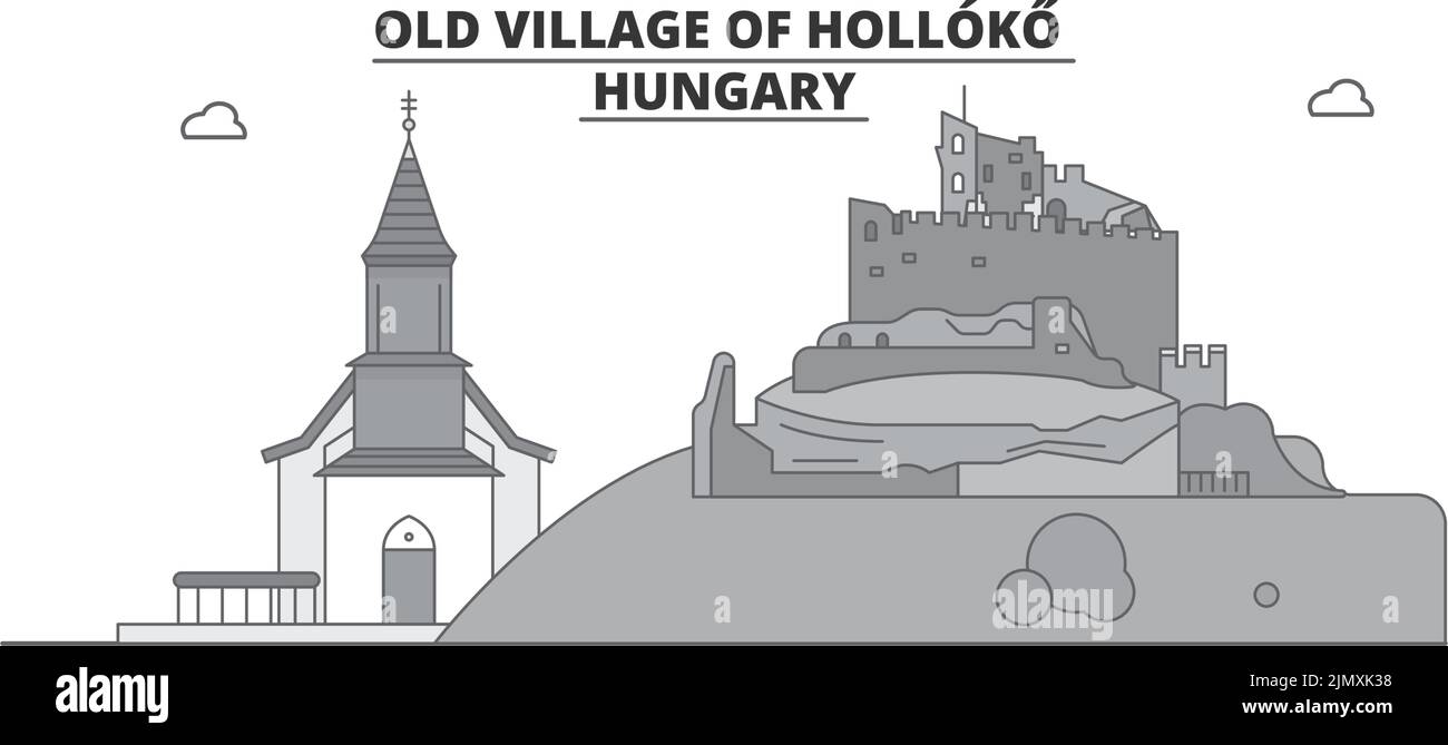Hungary, Holloko, Old Village city skyline isolated vector illustration, icons Stock Vector