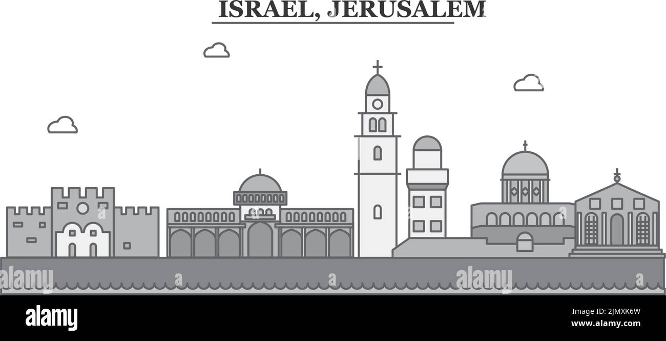 Israel, Jerusalem city skyline isolated vector illustration, icons Stock Vector
