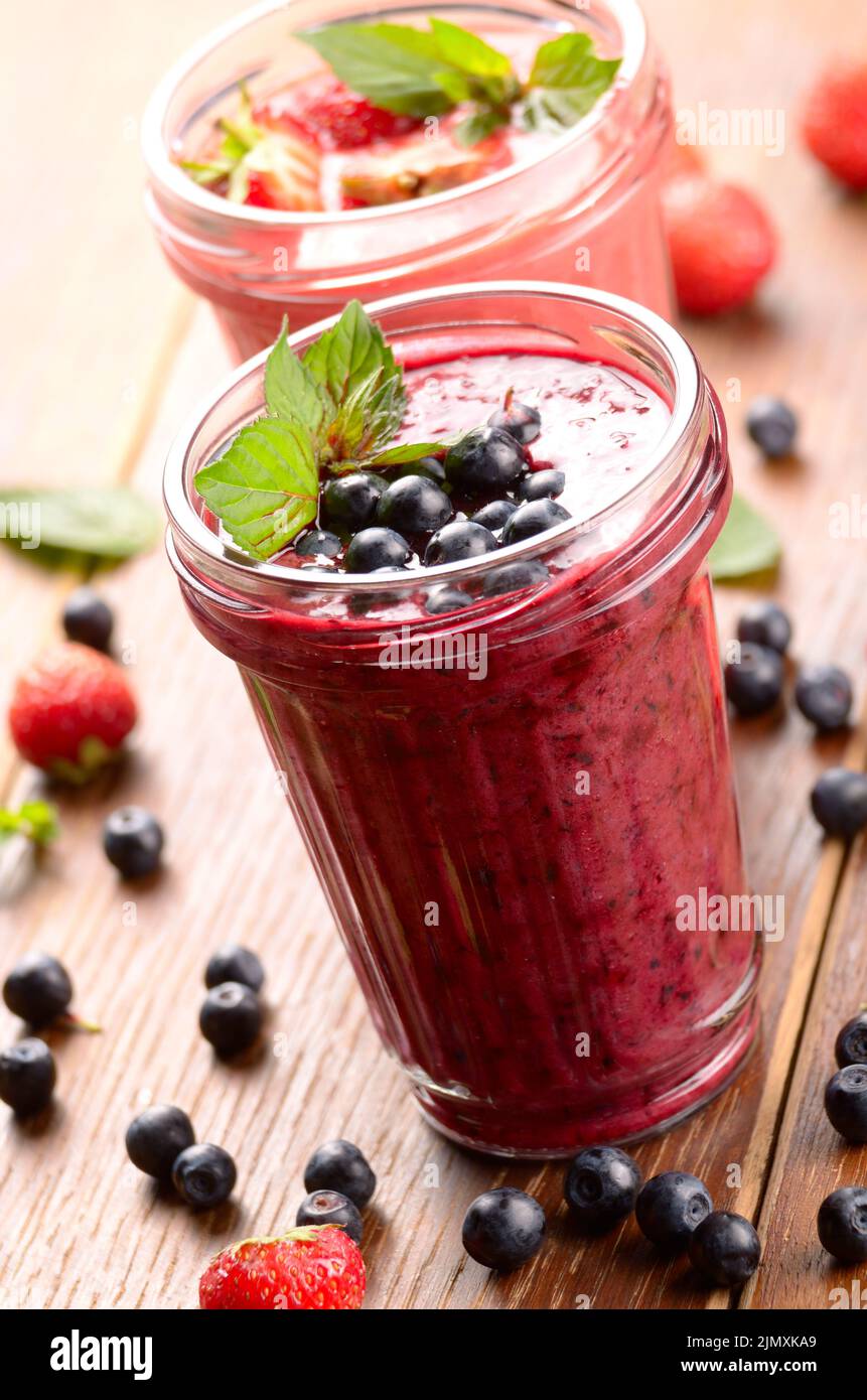 Blueberry and strawberry healthy smoothie Stock Photo Alamy