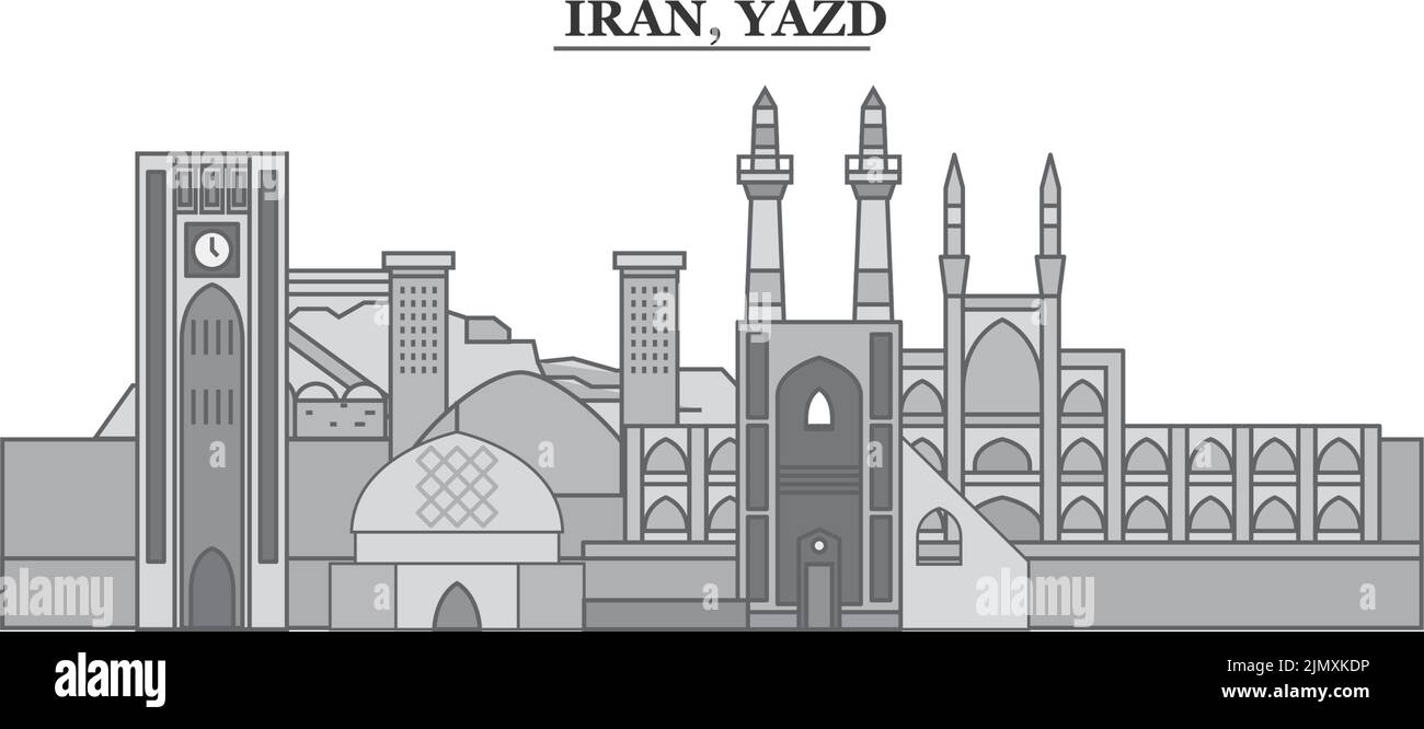 Iran, Yazd city skyline isolated vector illustration, icons Stock Vector