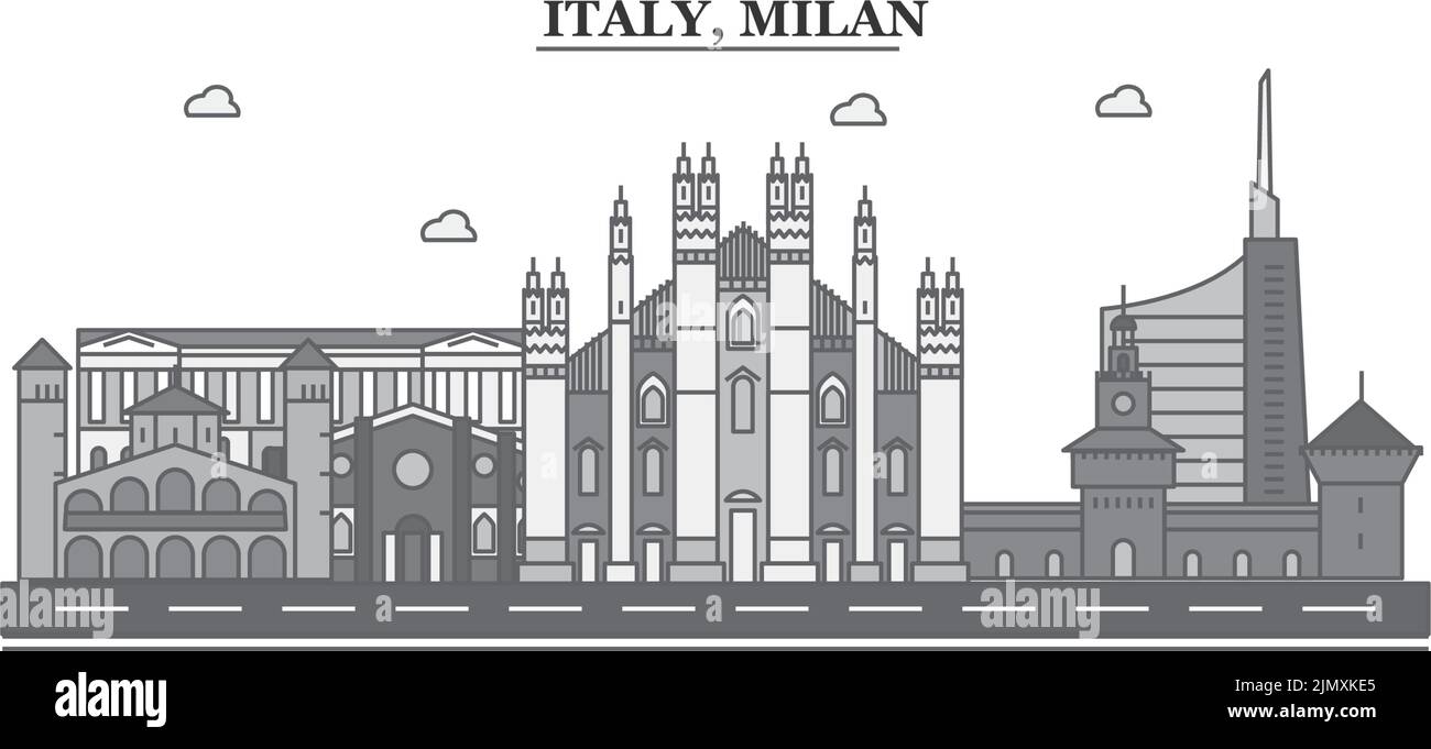 Italy, Milan city skyline isolated vector illustration, icons Stock Vector