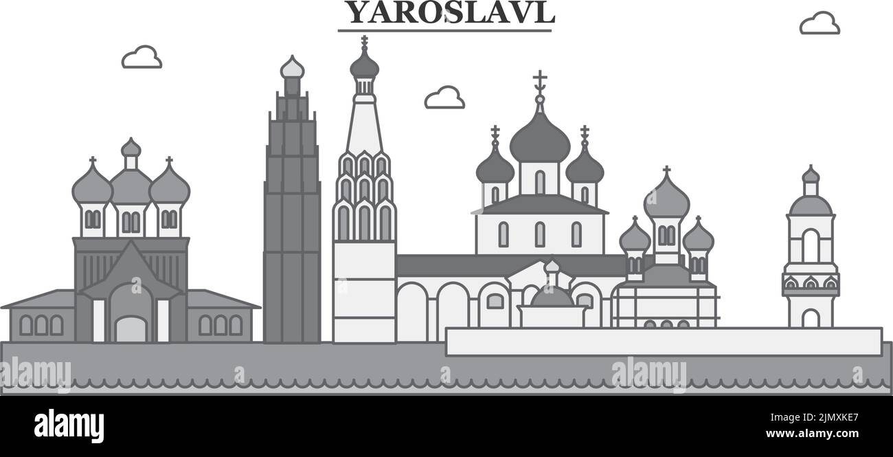 Russia, Yaroslavl city skyline isolated vector illustration, icons Stock Vector