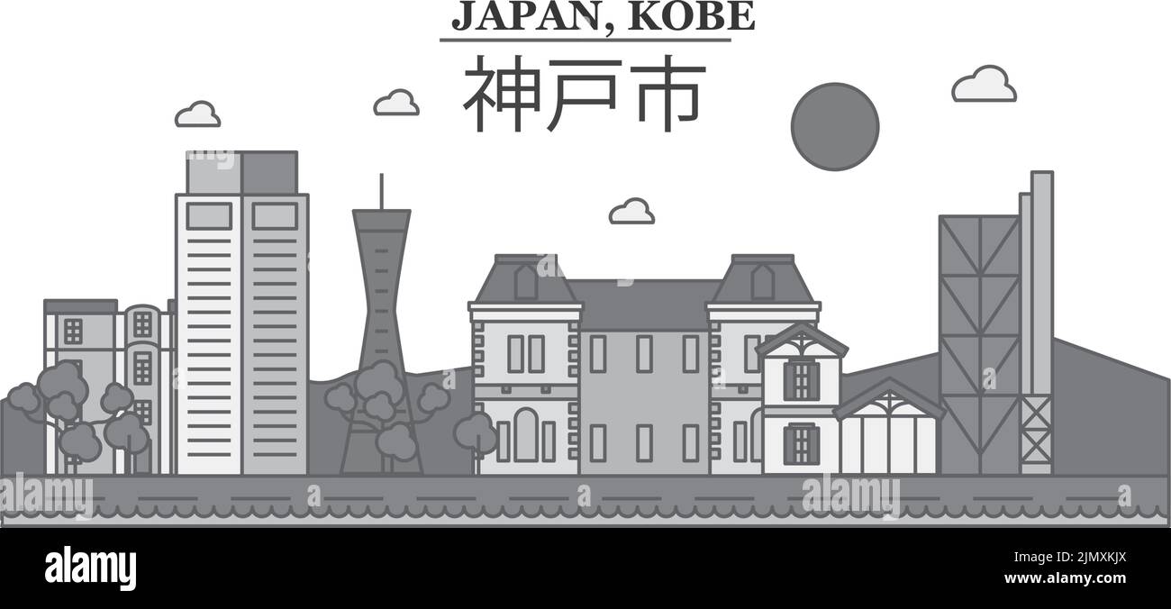 Japan, Kobe city skyline isolated vector illustration, icons Stock Vector