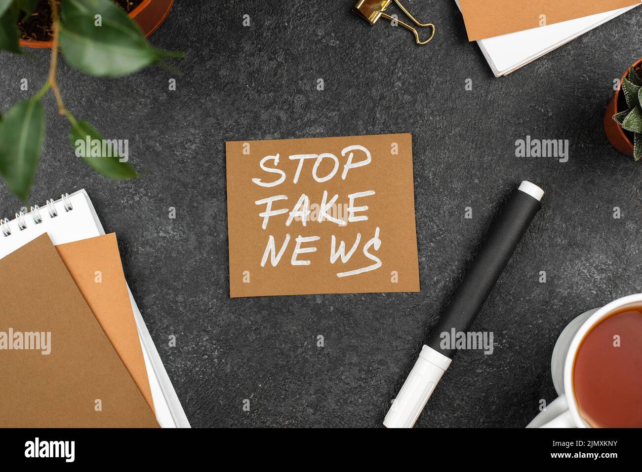 Top view stop fake news concept Stock Photo