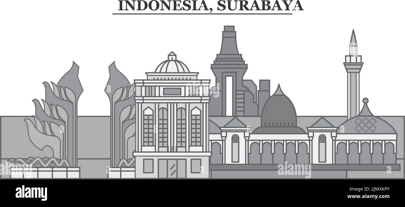 Indonesia, Surabaya city skyline isolated vector illustration, icons Stock Vector