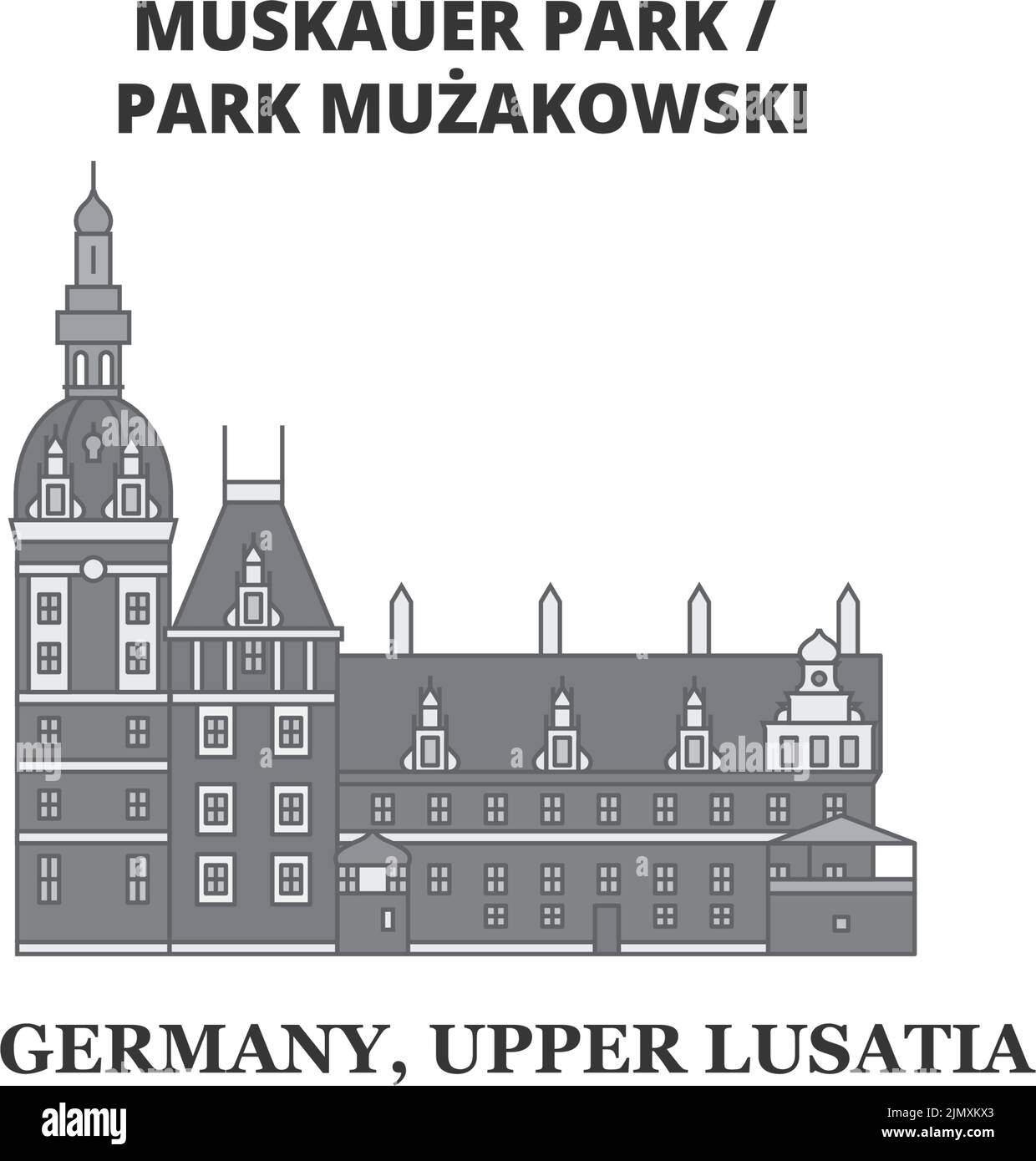 Germany, Muskauer Parki city skyline isolated vector illustration, icons Stock Vector