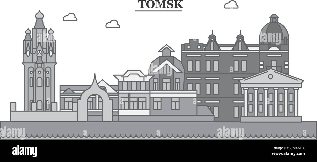 Russia, Tomsk city skyline isolated vector illustration, icons Stock Vector