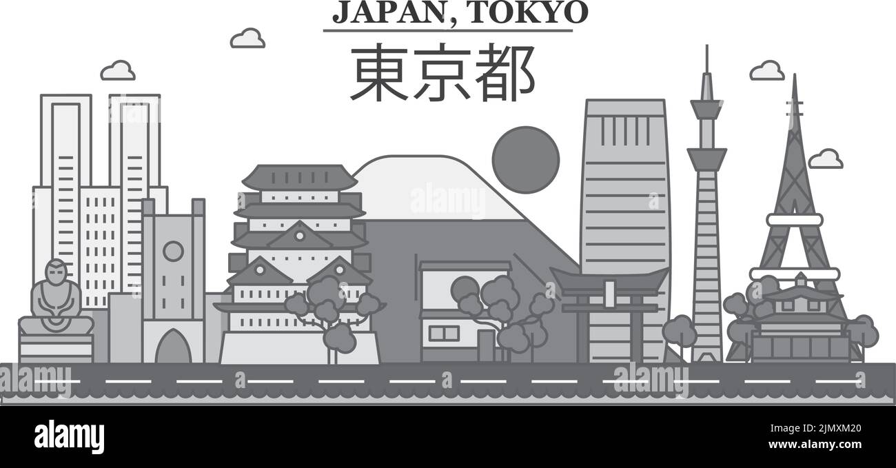 Japan, Tokyo city skyline isolated vector illustration, icons Stock Vector