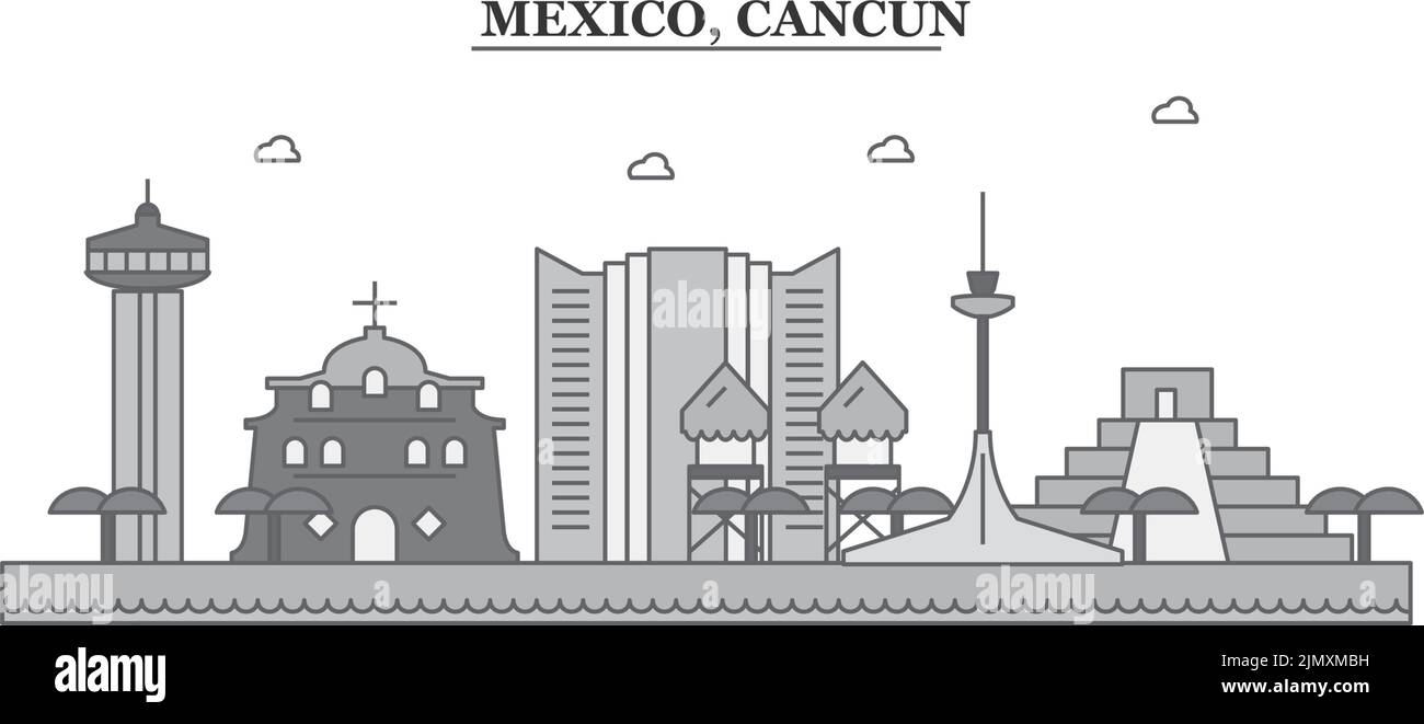 Mexico, Cancun city skyline isolated vector illustration, icons Stock Vector