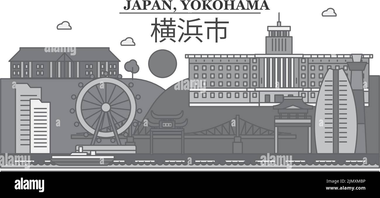 Japan, Yokohama city skyline isolated vector illustration, icons Stock Vector
