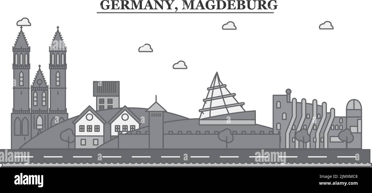 Germany, Magdeburg city skyline isolated vector illustration, icons Stock Vector