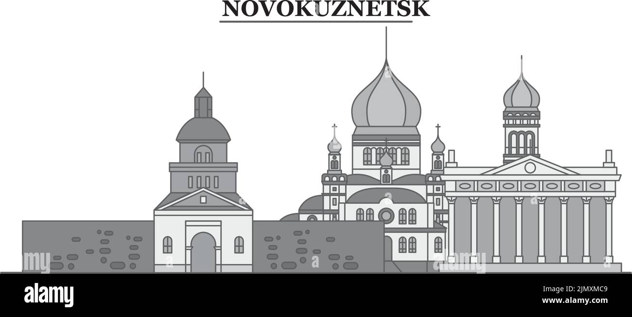 Russia, Novokuznetsk city skyline isolated vector illustration, icons Stock Vector