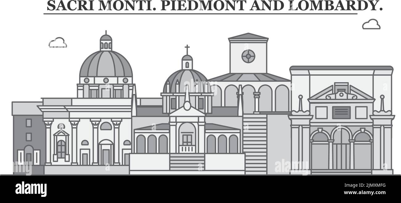 Italy, Piedmont And Lombardy, Sacri Monti city skyline isolated vector illustration, icons Stock Vector