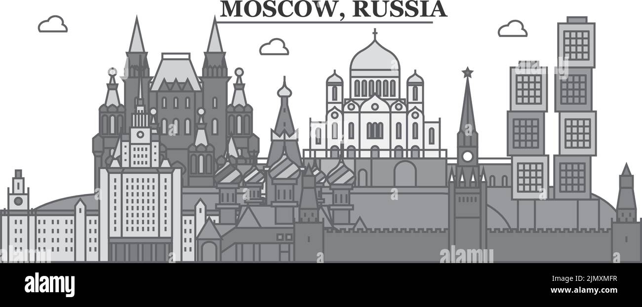 Russia, Moscow city skyline isolated vector illustration, icons Stock Vector