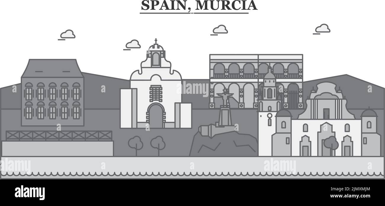 Spain, Murcia city skyline isolated vector illustration, icons Stock Vector