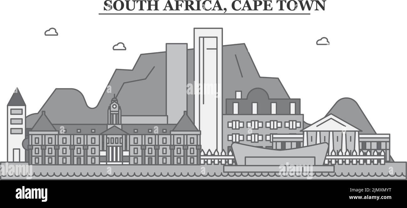 South Africa, Cape Town city skyline isolated vector illustration ...