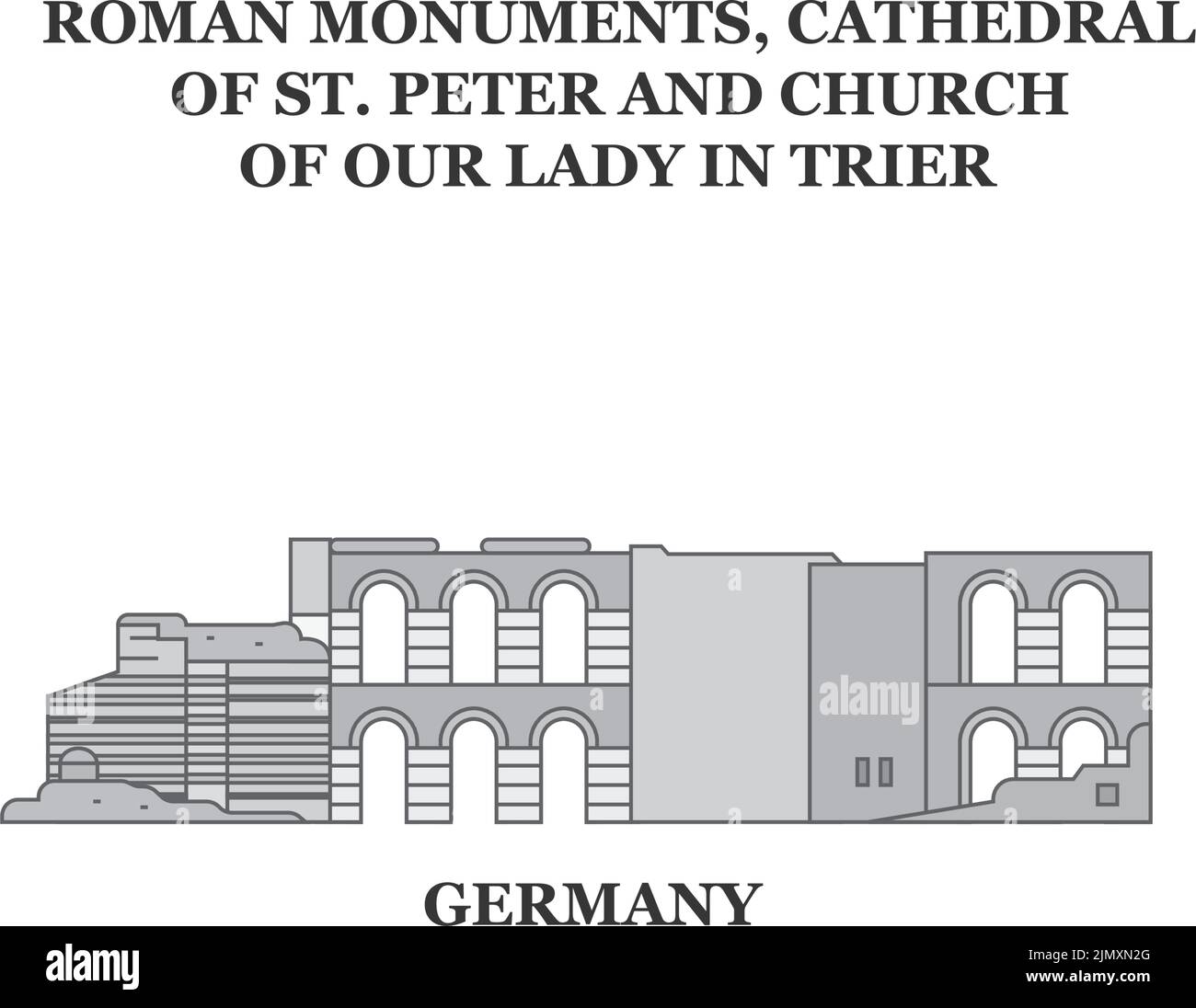 Germany, Trier, Roman Monuments, Cathedral Of St. Peter And Church Of Our Lady city skyline isolated vector illustration, icons Stock Vector