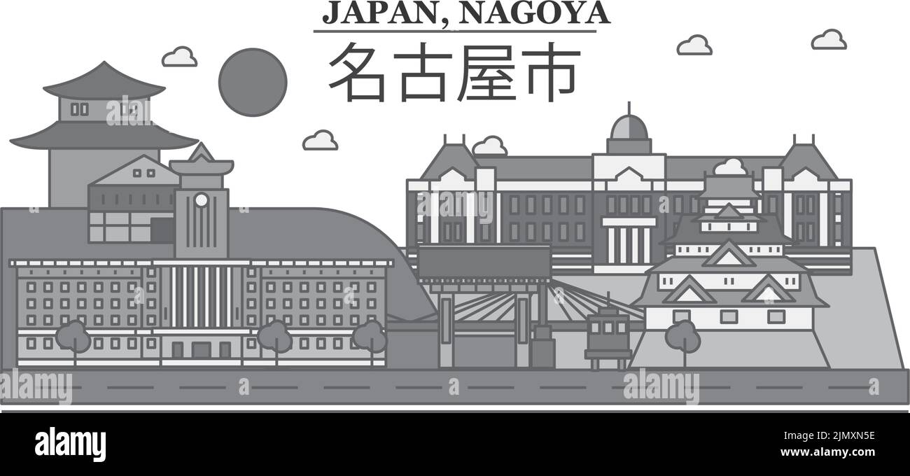 Japan, Nagoya city skyline isolated vector illustration, icons Stock Vector