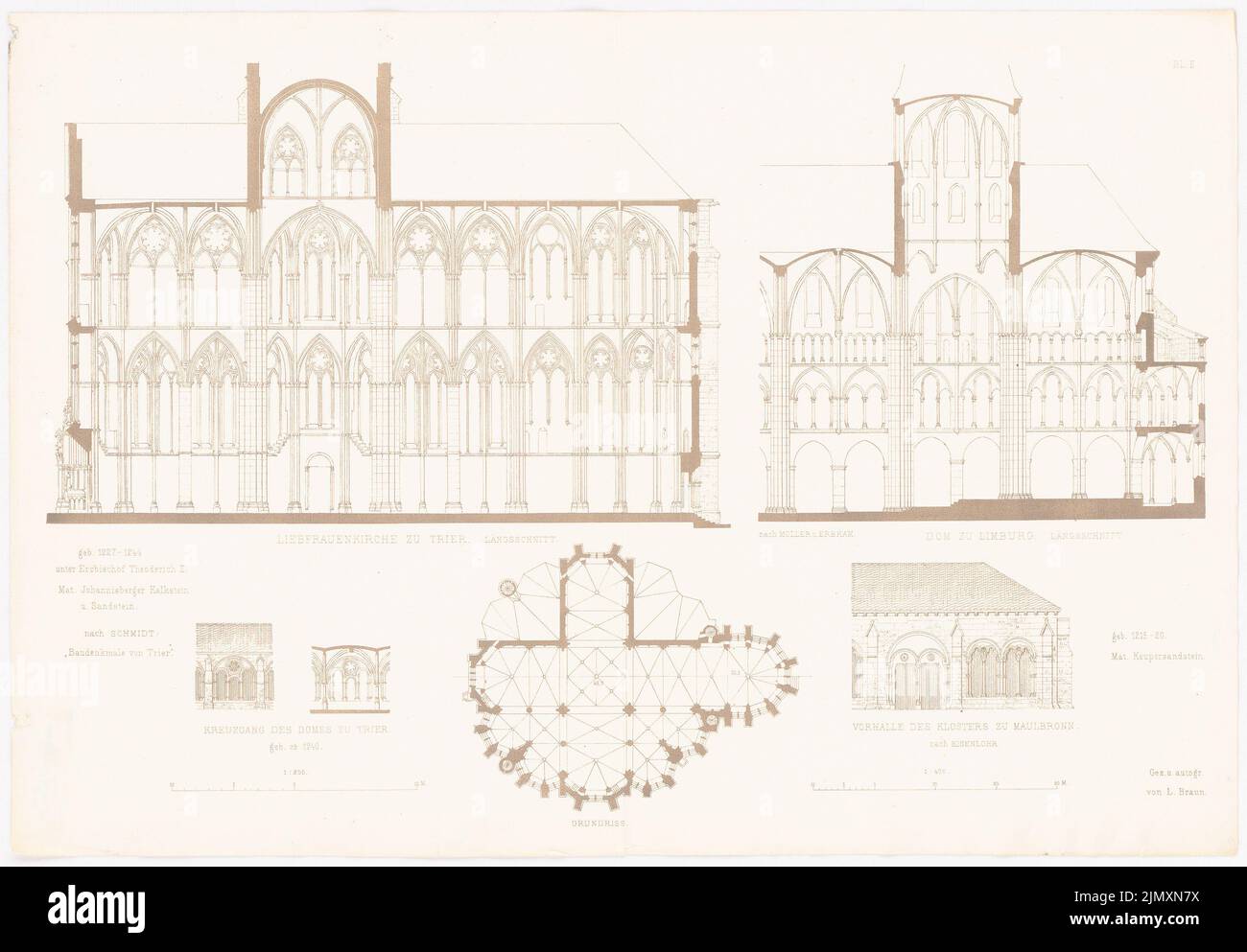 N.N., Liebfrauenkirche zu Trier. Limburg Cathedral. Maulbronn monastery. (From: Gothic architecture in Germany, ed. V. Character Fish. 8 cm (incl. Scan edges) Stock Photo