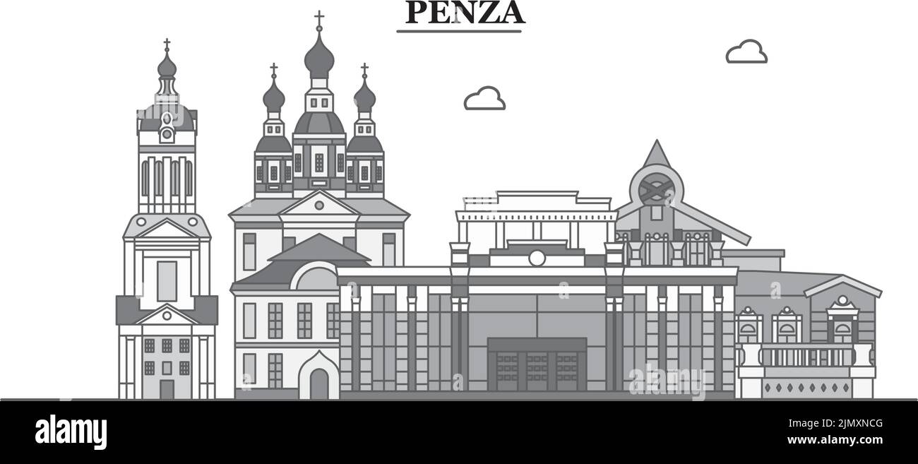 Russia, Penza city skyline isolated vector illustration, icons Stock Vector