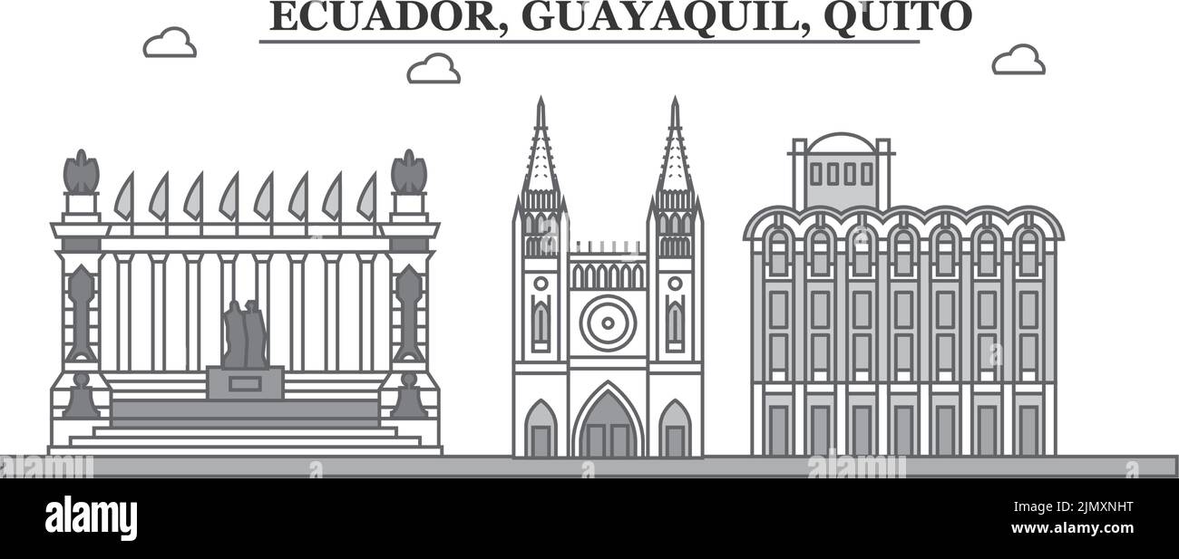 Ecuador, Guayaquil, Quito city skyline isolated vector illustration, icons Stock Vector