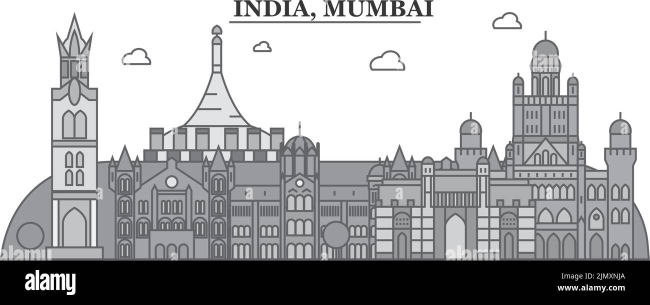 India, Mumbai 2 city skyline isolated vector illustration, icons Stock Vector