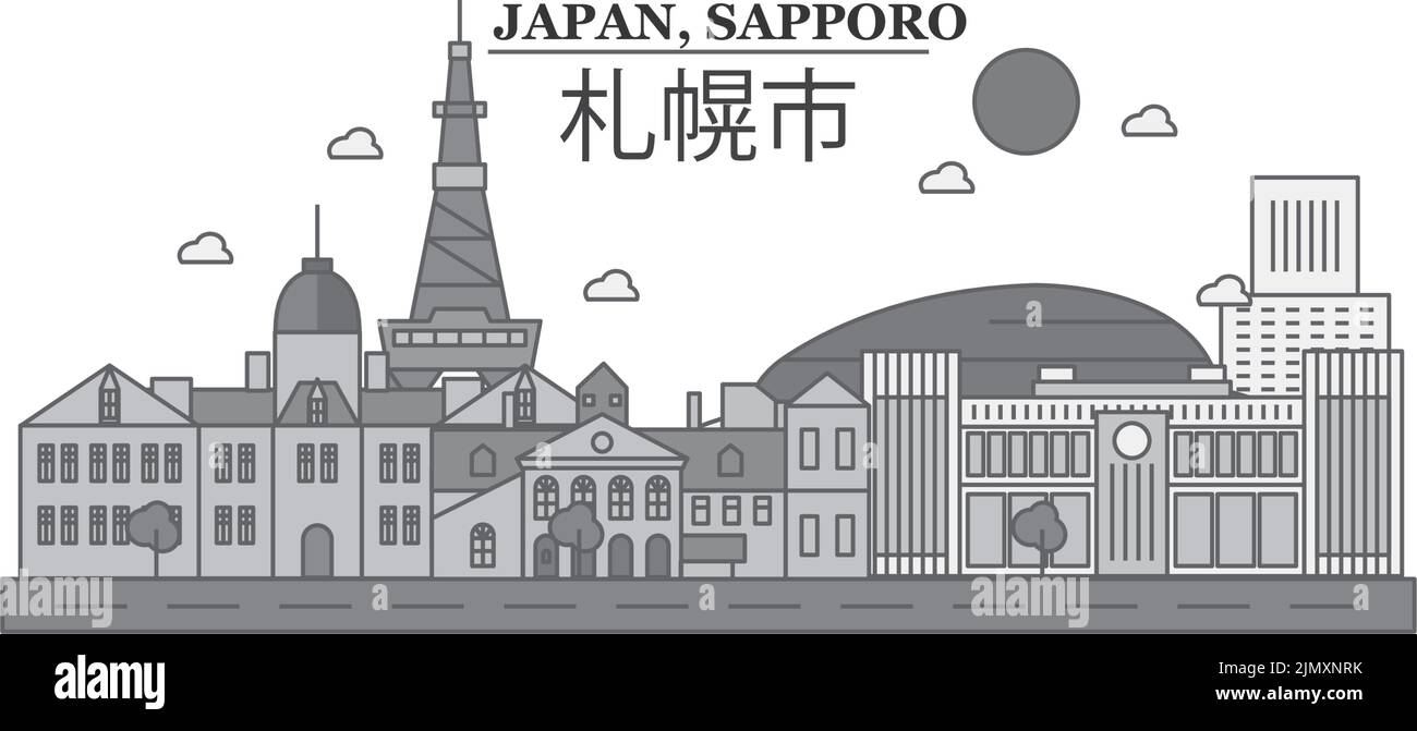 Japan, Sapporo city skyline isolated vector illustration, icons Stock Vector
