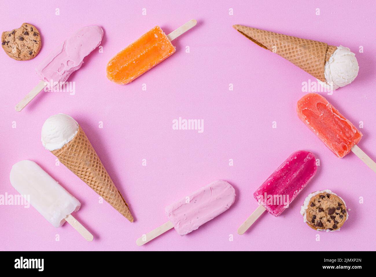 Frame homemade popsicle ice cream with copy space Stock Photo