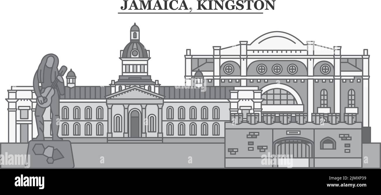 Jamaica, Kingston city skyline isolated vector illustration, icons Stock Vector